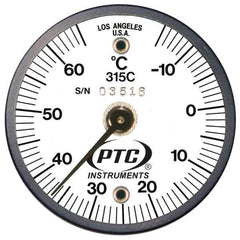 PTC Instruments - -15 to 65°C, 2 Inch Dial Diameter, Dual Magnet Mount Thermometer - 1° Division Graduation - Industrial Tool & Supply