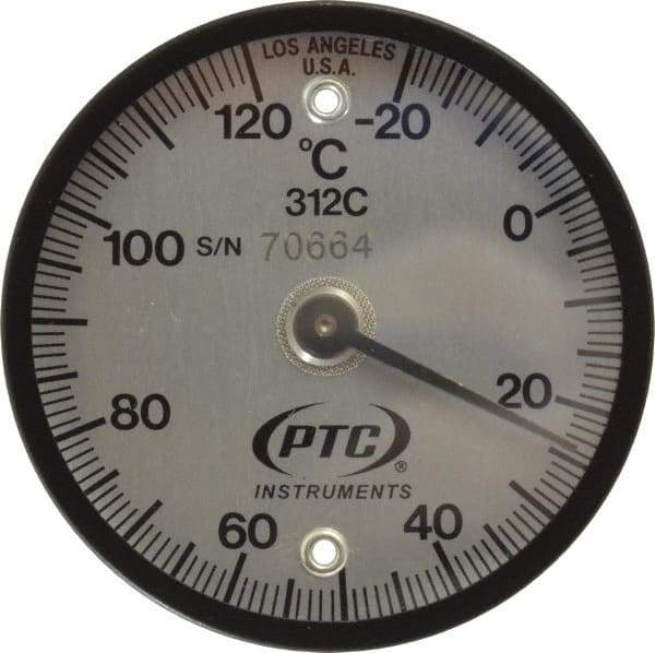 PTC Instruments - -20 to 120°C, 2 Inch Dial Diameter, Dual Magnet Mount Thermometer - 1° Division Graduation - Industrial Tool & Supply