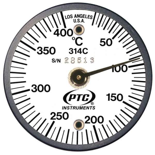 PTC Instruments - 10 to 400°C, 2 Inch Dial Diameter, Dual Magnet Mount Thermometer - 5° Division Graduation - Industrial Tool & Supply