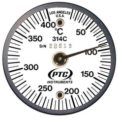 PTC Instruments - 10 to 400°C, 2 Inch Dial Diameter, Dual Magnet Mount Thermometer - 5° Division Graduation - Industrial Tool & Supply