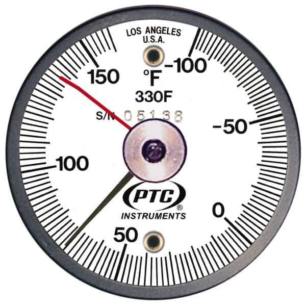 PTC Instruments - -100 to 160°F, 2 Inch Dial Diameter, Dual Magnet Mount Thermometer - 2° Division Graduation - Industrial Tool & Supply