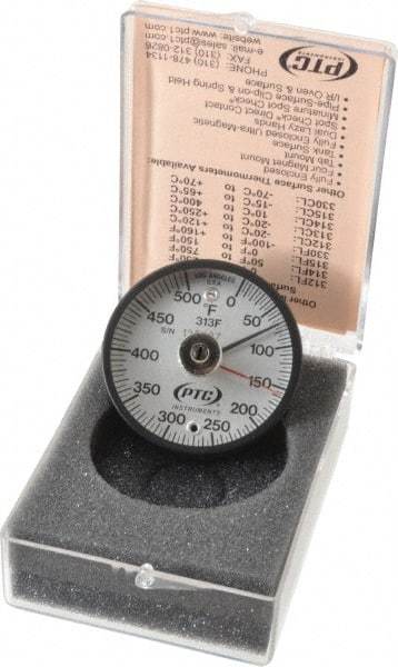 PTC Instruments - 500°F, 2 Inch Dial Diameter, Dual Magnet Mount Thermometer - 5° Division Graduation - Industrial Tool & Supply