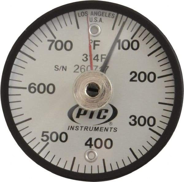 PTC Instruments - 50 to 750°F, 2 Inch Dial Diameter, Dual Magnet Mount Thermometer - 10° Division Graduation - Industrial Tool & Supply