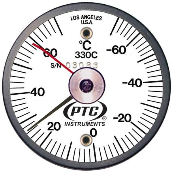 PTC Instruments - -70 to 70°C, 2 Inch Dial Diameter, Dual Magnet Mount Thermometer - 2° Division Graduation - Industrial Tool & Supply