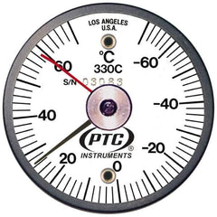 PTC Instruments - -70 to 70°C, 2 Inch Dial Diameter, Dual Magnet Mount Thermometer - 2° Division Graduation - Industrial Tool & Supply