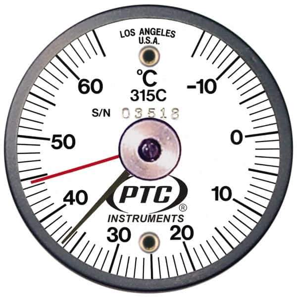 PTC Instruments - -15 to 65°C, 2 Inch Dial Diameter, Dual Magnet Mount Thermometer - 1° Division Graduation - Industrial Tool & Supply