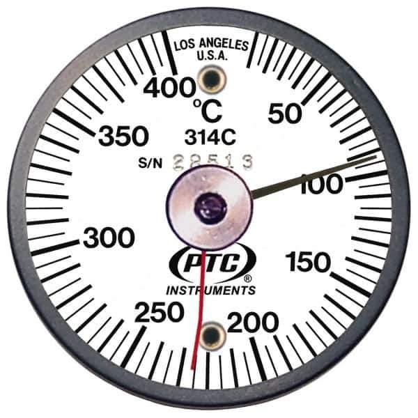PTC Instruments - 10 to 400°C, 2 Inch Dial Diameter, Dual Magnet Mount Thermometer - 5° Division Graduation - Industrial Tool & Supply