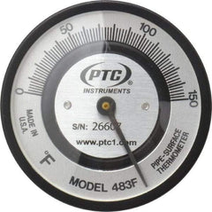 PTC Instruments - 150°F, 2 Inch Dial Diameter, Pipe Surface Spring Held Thermometer - 2° Division Graduation - Industrial Tool & Supply