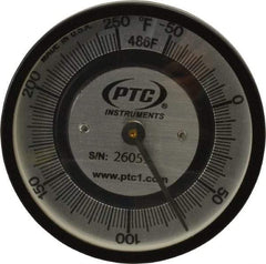 PTC Instruments - -50 to 250°F, 2 Inch Dial Diameter, Pipe Surface Spring Held Thermometer - 2° Division Graduation - Industrial Tool & Supply