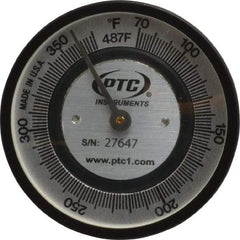 PTC Instruments - 70 to 370°F, 2 Inch Dial Diameter, Pipe Surface Spring Held Thermometer - 2° Division Graduation - Industrial Tool & Supply