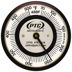 PTC Instruments - 70 to 500°F, 2 Inch Dial Diameter, Pipe Surface Spring Held Thermometer - 5° Division Graduation - Industrial Tool & Supply