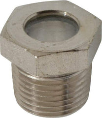 LDI Industries - 7/16" Sight Diam, 3/8" Thread, 0.72" OAL, High Pressure Fused Pipe Thread, Open View Sight Glass & Flow Sight - 3/4" Head, 1,850 Max psi, 3/8-18 Thread - Industrial Tool & Supply