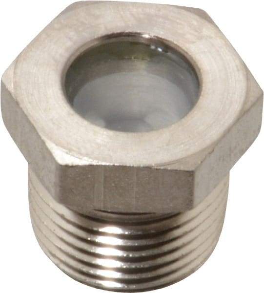 LDI Industries - 7/16" Sight Diam, 3/8" Thread, 0.72" OAL, High Pressure Fused Pipe Thread with Reflector Sight Glass & Flow Sight - 3/4" Head, 1,850 Max psi, 3/8-18 Thread - Industrial Tool & Supply