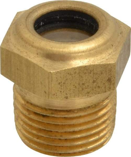 LDI Industries - 7/16" Sight Diam, 3/8" Thread, 0.88" OAL, Low Pressure Pipe Thread Lube Sight with Reflector Sight Glass & Flow Sight - 3/4" Head, 30 Max psi, 3/8-18 Thread - Industrial Tool & Supply