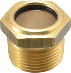 LDI Industries - 3/4" Sight Diam, 3/4" Thread, 1" OAL, Low Pressure Pipe Thread Lube Sight, Open View Sight Glass & Flow Sight - 1-1/8" Head, 10 Max psi, 3/4-14 Thread - Industrial Tool & Supply