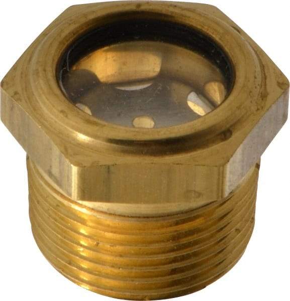 LDI Industries - 3/4" Sight Diam, 3/4" Thread, 1" OAL, Low Pressure Pipe Thread Lube Sight with Reflector Sight Glass & Flow Sight - 1-1/8" Head, 10 Max psi, 3/4-14 Thread - Industrial Tool & Supply