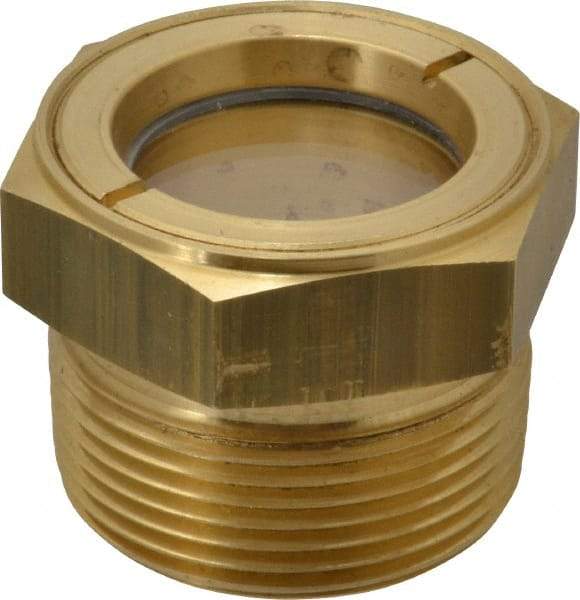 LDI Industries - 1-1/8" Sight Diam, 1-1/4" Thread, 1.44" OAL, Low Pressure Pipe Thread Lube Sight, Open View Sight Glass & Flow Sight - 1-3/4" Head, 5 Max psi, 1-1/4 to 11-1/2 Thread - Industrial Tool & Supply