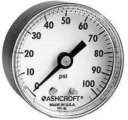 Ashcroft - 1-1/2" Dial, 1/8 Thread, 0-160 Scale Range, Pressure Gauge - Center Back Connection Mount - Industrial Tool & Supply