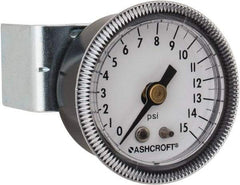 Ashcroft - 1-1/2" Dial, 1/8 Thread, 0-15 Scale Range, Pressure Gauge - Center Back Connection Mount - Industrial Tool & Supply