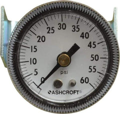 Ashcroft - 1-1/2" Dial, 1/8 Thread, 0-60 Scale Range, Pressure Gauge - Center Back Connection Mount - Industrial Tool & Supply