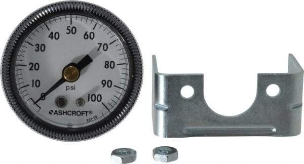 Ashcroft - 1-1/2" Dial, 1/8 Thread, 0-100 Scale Range, Pressure Gauge - Center Back Connection Mount - Industrial Tool & Supply