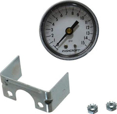 Ashcroft - 2" Dial, 1/4 Thread, 0-15 Scale Range, Pressure Gauge - Center Back Connection Mount - Industrial Tool & Supply