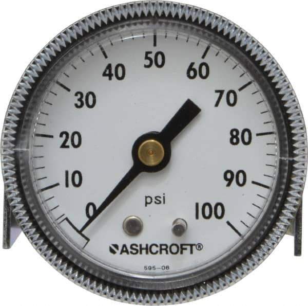 Ashcroft - 2" Dial, 1/4 Thread, 0-100 Scale Range, Pressure Gauge - Center Back Connection Mount - Industrial Tool & Supply