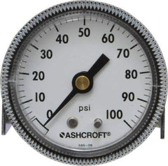 Ashcroft - 2" Dial, 1/4 Thread, 0-100 Scale Range, Pressure Gauge - Center Back Connection Mount - Industrial Tool & Supply