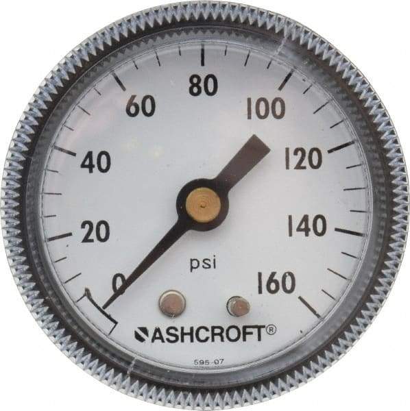 Ashcroft - 2" Dial, 1/4 Thread, 0-160 Scale Range, Pressure Gauge - Center Back Connection Mount - Industrial Tool & Supply