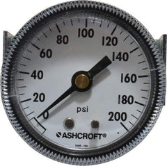 Ashcroft - 2" Dial, 1/4 Thread, 0-200 Scale Range, Pressure Gauge - Center Back Connection Mount - Industrial Tool & Supply