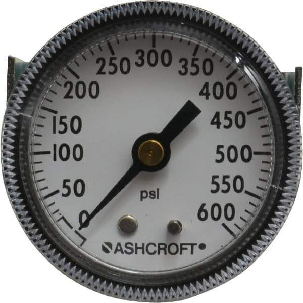 Ashcroft - 2" Dial, 1/4 Thread, 0-600 Scale Range, Pressure Gauge - Center Back Connection Mount - Industrial Tool & Supply