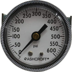 Ashcroft - 2" Dial, 1/4 Thread, 0-600 Scale Range, Pressure Gauge - Center Back Connection Mount - Industrial Tool & Supply