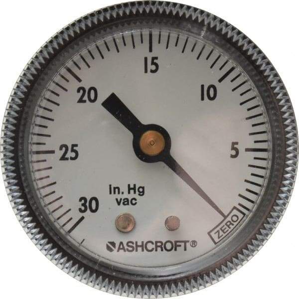 Ashcroft - 2" Dial, 1/4 Thread, 30-0 Scale Range, Pressure Gauge - Center Back Connection Mount - Industrial Tool & Supply