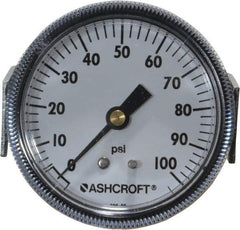 Ashcroft - 2-1/2" Dial, 1/4 Thread, 0-100 Scale Range, Pressure Gauge - Center Back Connection Mount - Industrial Tool & Supply