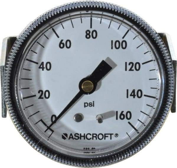 Ashcroft - 2-1/2" Dial, 1/4 Thread, 0-160 Scale Range, Pressure Gauge - Center Back Connection Mount - Industrial Tool & Supply