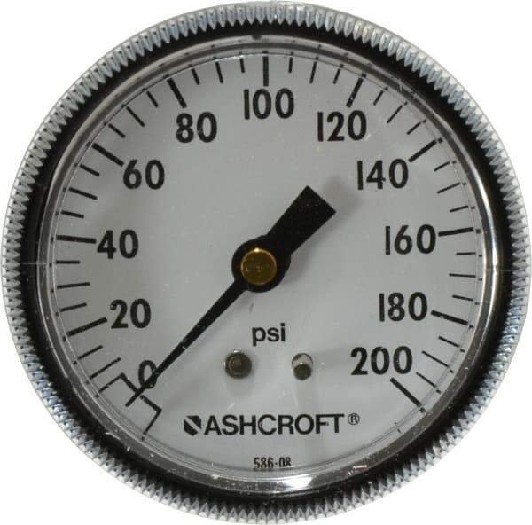 Ashcroft - 2-1/2" Dial, 1/4 Thread, 0-200 Scale Range, Pressure Gauge - Center Back Connection Mount - Industrial Tool & Supply