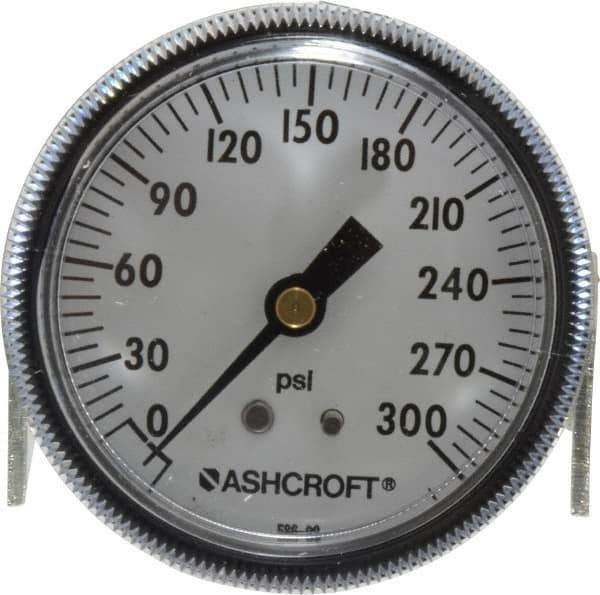 Ashcroft - 2-1/2" Dial, 1/4 Thread, 0-300 Scale Range, Pressure Gauge - Center Back Connection Mount - Industrial Tool & Supply