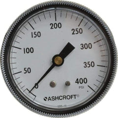 Ashcroft - 2-1/2" Dial, 1/4 Thread, 0-400 Scale Range, Pressure Gauge - Center Back Connection Mount - Industrial Tool & Supply