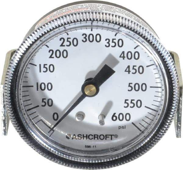 Ashcroft - 2-1/2" Dial, 1/4 Thread, 0-600 Scale Range, Pressure Gauge - Center Back Connection Mount - Industrial Tool & Supply