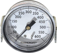 Ashcroft - 2-1/2" Dial, 1/4 Thread, 0-600 Scale Range, Pressure Gauge - Center Back Connection Mount - Industrial Tool & Supply