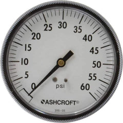 Ashcroft - 3-1/2" Dial, 1/4 Thread, 0-60 Scale Range, Pressure Gauge - Center Back Connection Mount - Industrial Tool & Supply