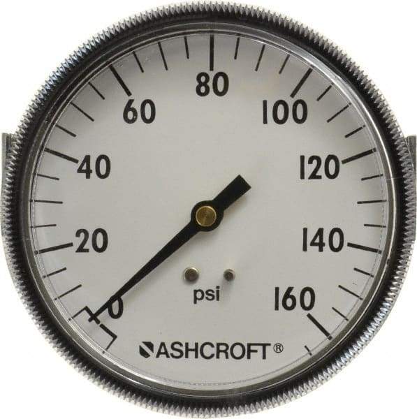 Ashcroft - 3-1/2" Dial, 1/4 Thread, 0-160 Scale Range, Pressure Gauge - Center Back Connection Mount - Industrial Tool & Supply