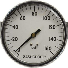 Ashcroft - 3-1/2" Dial, 1/4 Thread, 0-160 Scale Range, Pressure Gauge - Center Back Connection Mount - Industrial Tool & Supply