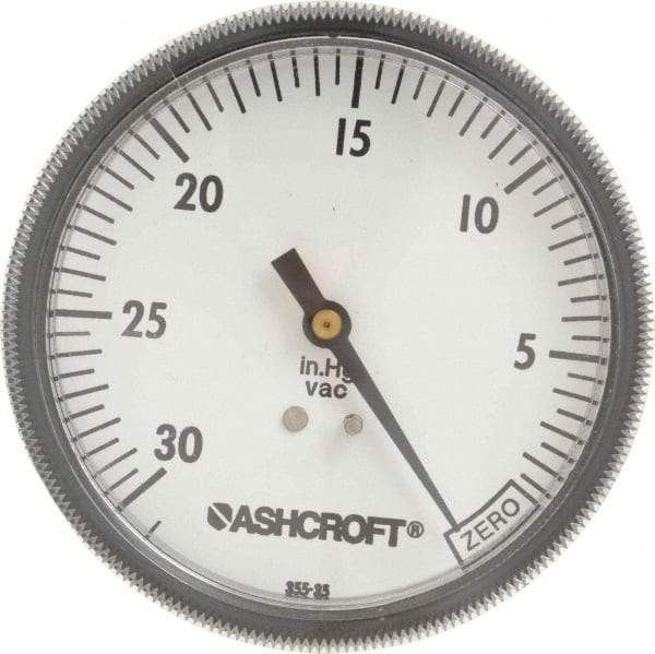 Ashcroft - 3-1/2" Dial, 1/4 Thread, 30-0 Scale Range, Pressure Gauge - Center Back Connection Mount - Industrial Tool & Supply
