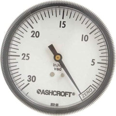 Ashcroft - 3-1/2" Dial, 1/4 Thread, 30-0 Scale Range, Pressure Gauge - Center Back Connection Mount - Industrial Tool & Supply