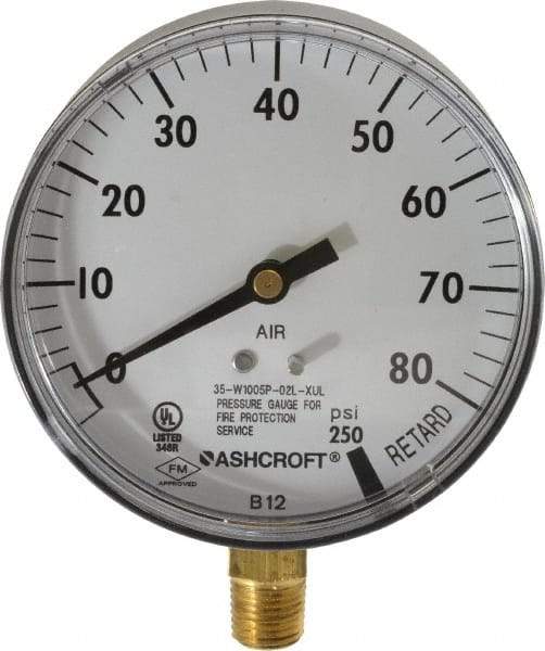 Ashcroft - 3-1/2" Dial, 1/4 Thread, 0-100 Scale Range, Pressure Gauge - Lower Connection Mount - Industrial Tool & Supply