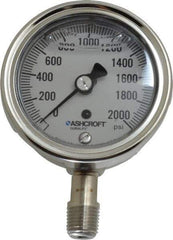 Ashcroft - 2-1/2" Dial, 1/4 Thread, 0-2,000 Scale Range, Pressure Gauge - Lower Connection Mount, Accurate to 1% of Scale - Industrial Tool & Supply