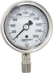 Ashcroft - 2-1/2" Dial, 1/4 Thread, 0-3,000 Scale Range, Pressure Gauge - Lower Connection Mount, Accurate to 1% of Scale - Industrial Tool & Supply