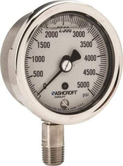 Ashcroft - 2-1/2" Dial, 1/4 Thread, 0-5,000 Scale Range, Pressure Gauge - Lower Connection Mount, Accurate to 1% of Scale - Industrial Tool & Supply