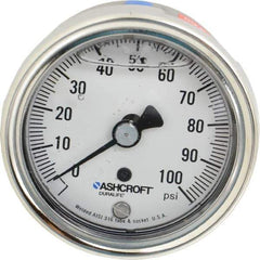 Ashcroft - 2-1/2" Dial, 1/4 Thread, 0-100 Scale Range, Pressure Gauge - Center Back Connection Mount, Accurate to 1% of Scale - Industrial Tool & Supply